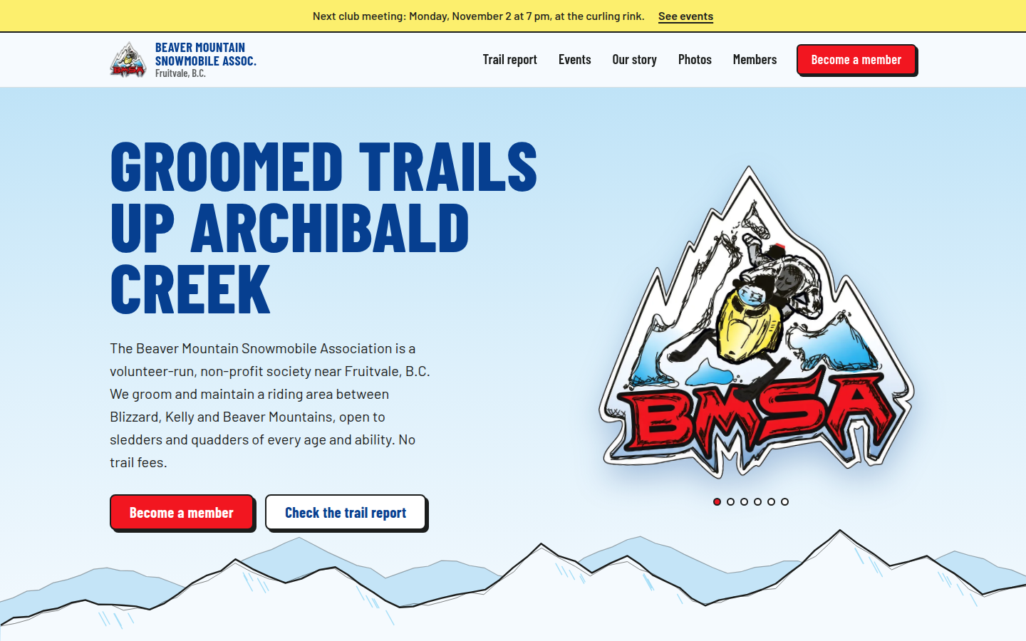 Screenshot of the Beaver Mountain Snowmobile Association homepage