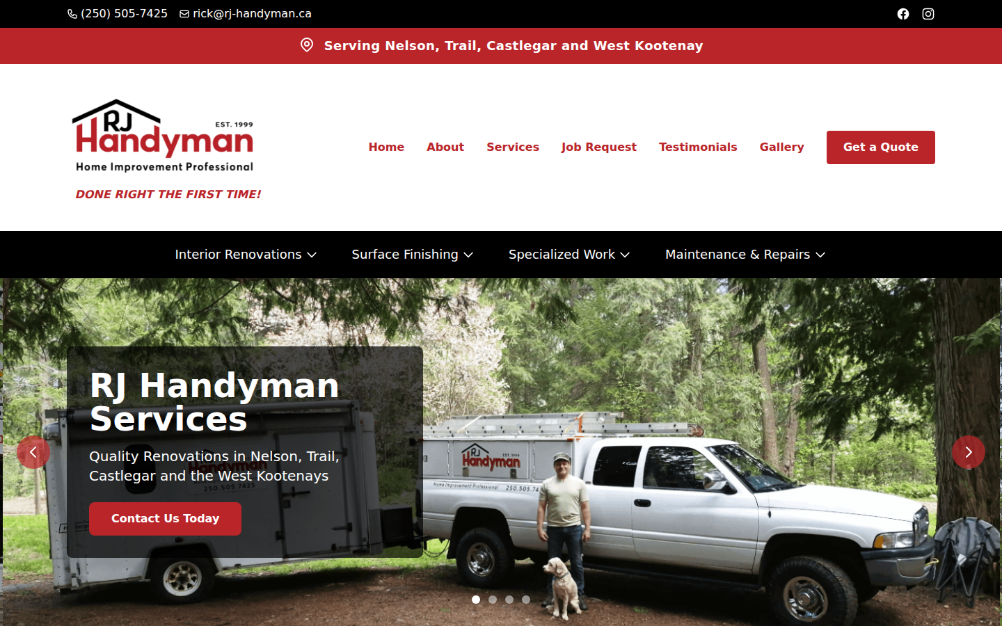 Screenshot of the RJ Handyman Services homepage