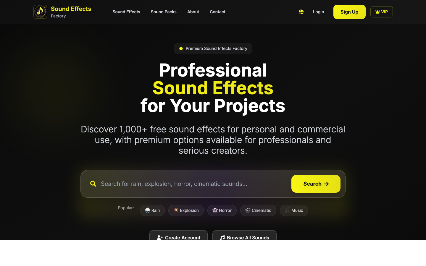 Screenshot of the Sound Effects Factory homepage