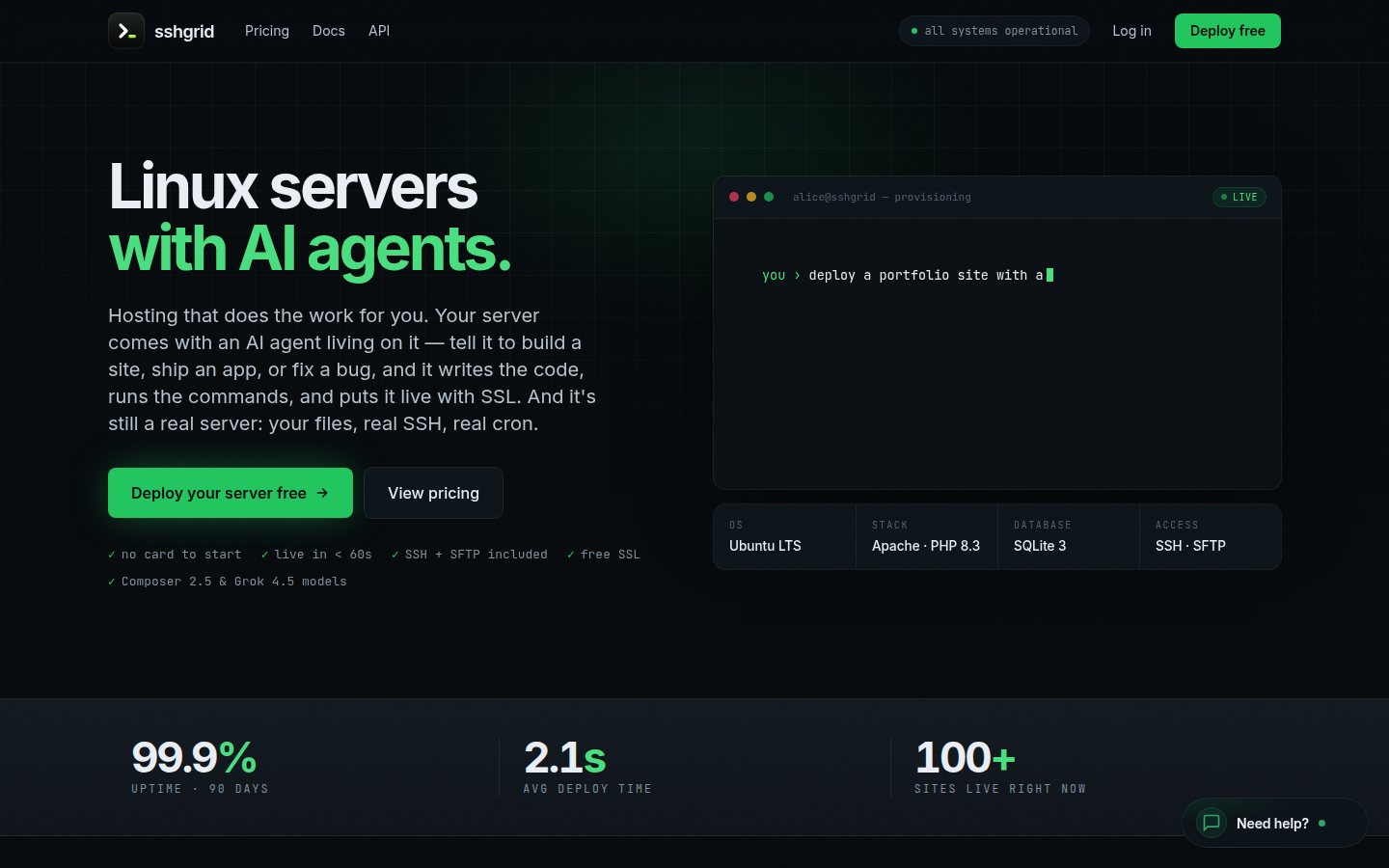 Screenshot of the SSHGrid homepage