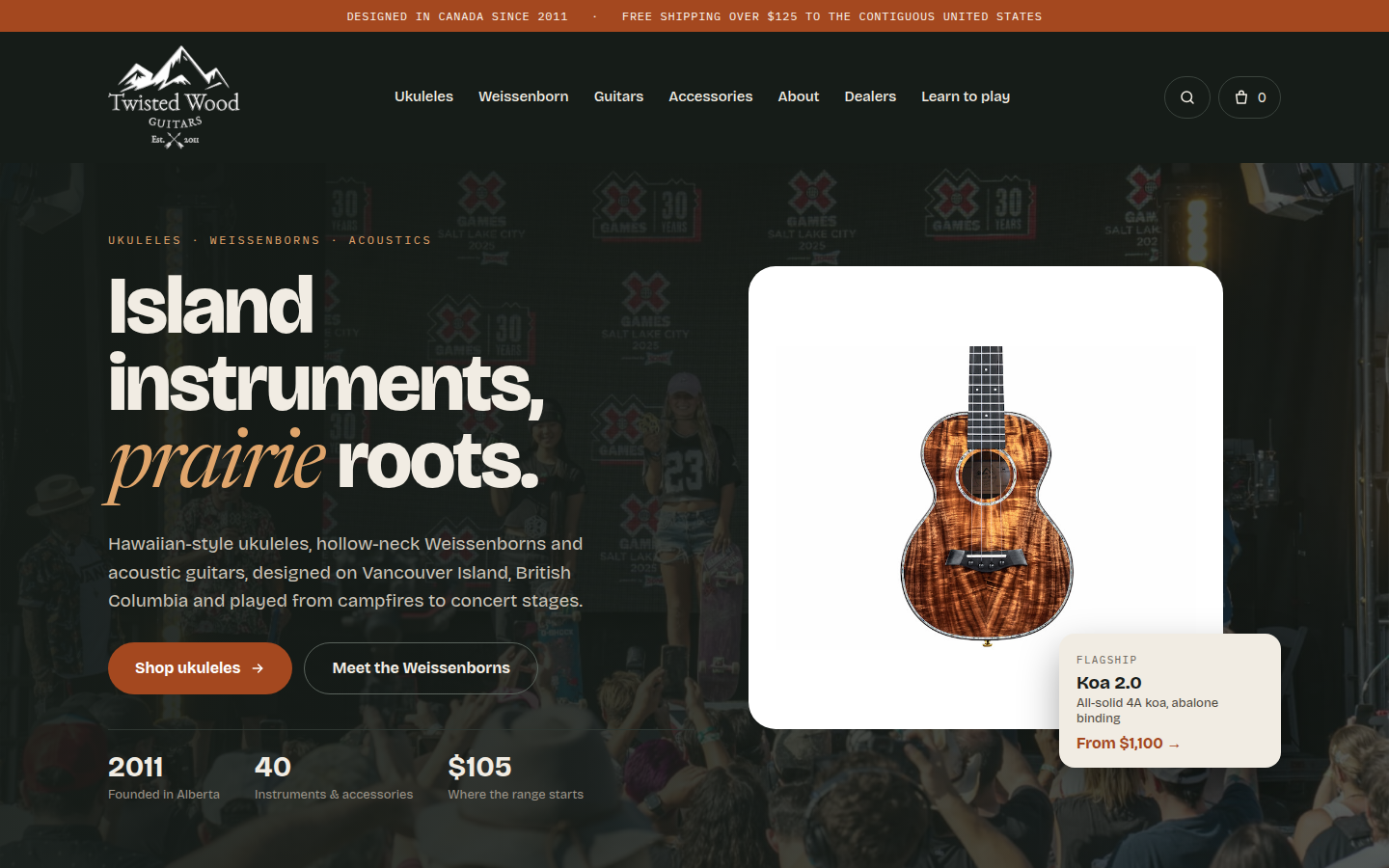 Screenshot of the Twisted Wood Guitars homepage